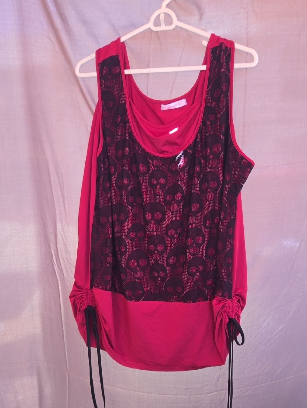 Rosegal Red Tank Top with Black Lace Skull Overlay